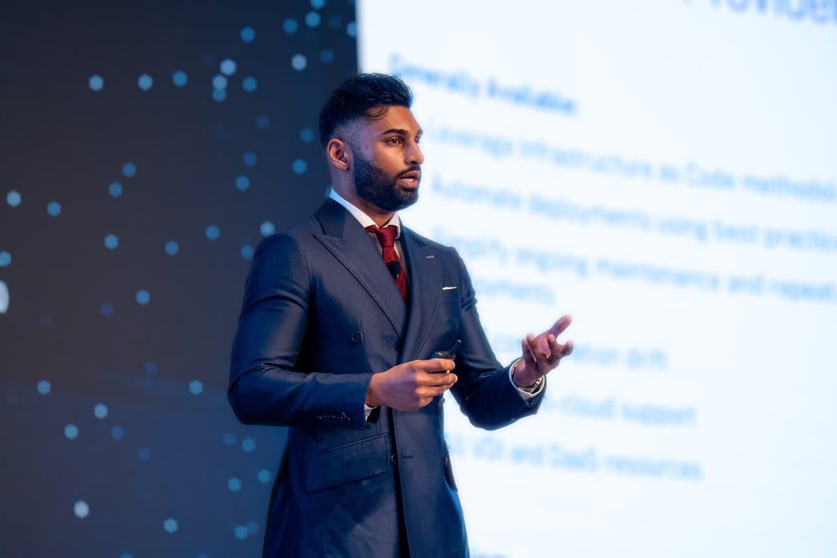 Jason Samuel speaking at a technology conference